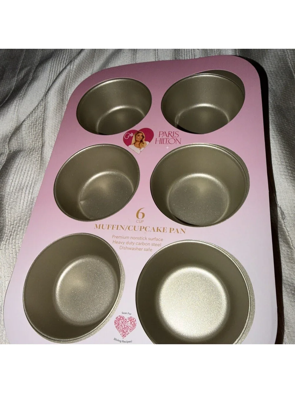 Paris Hilton 6-Cup Muffin Pan Nonstick Heavy Duty Carbon Steel Cupcake